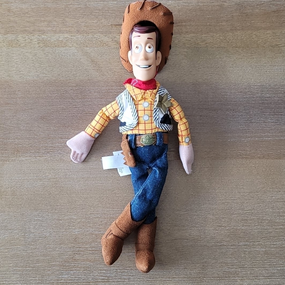 Disney Store Woody Toy Story Doll 12" Stuffed Bean Bag Plastic Head Cowb…